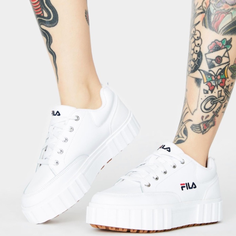 White Fila Sandblast Platform Sneakers, 7